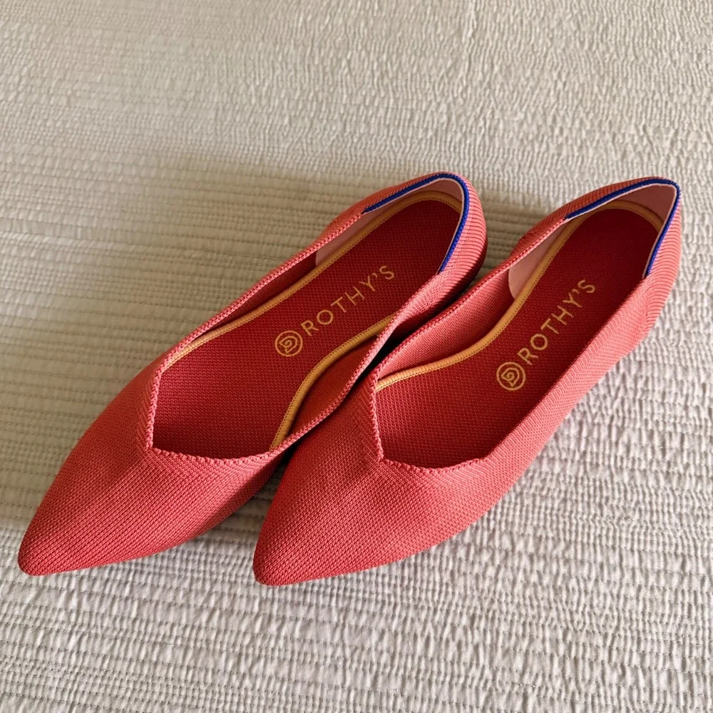 Rothys‎ The Point Women's Coral Pink Knit Pointed Toe Flat Shoes Size 11.5